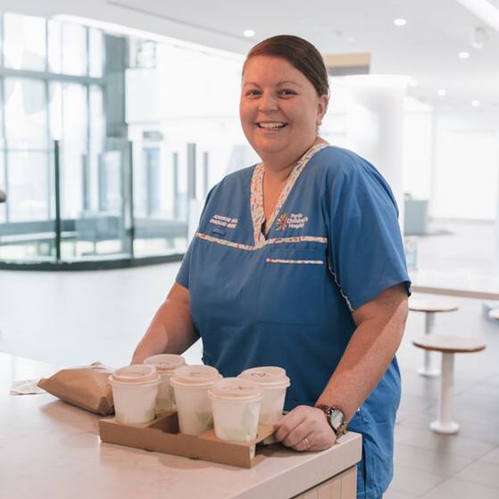 PictureNursing staff member at Perth Children's Hospital receives a free coffee at the Food Hall